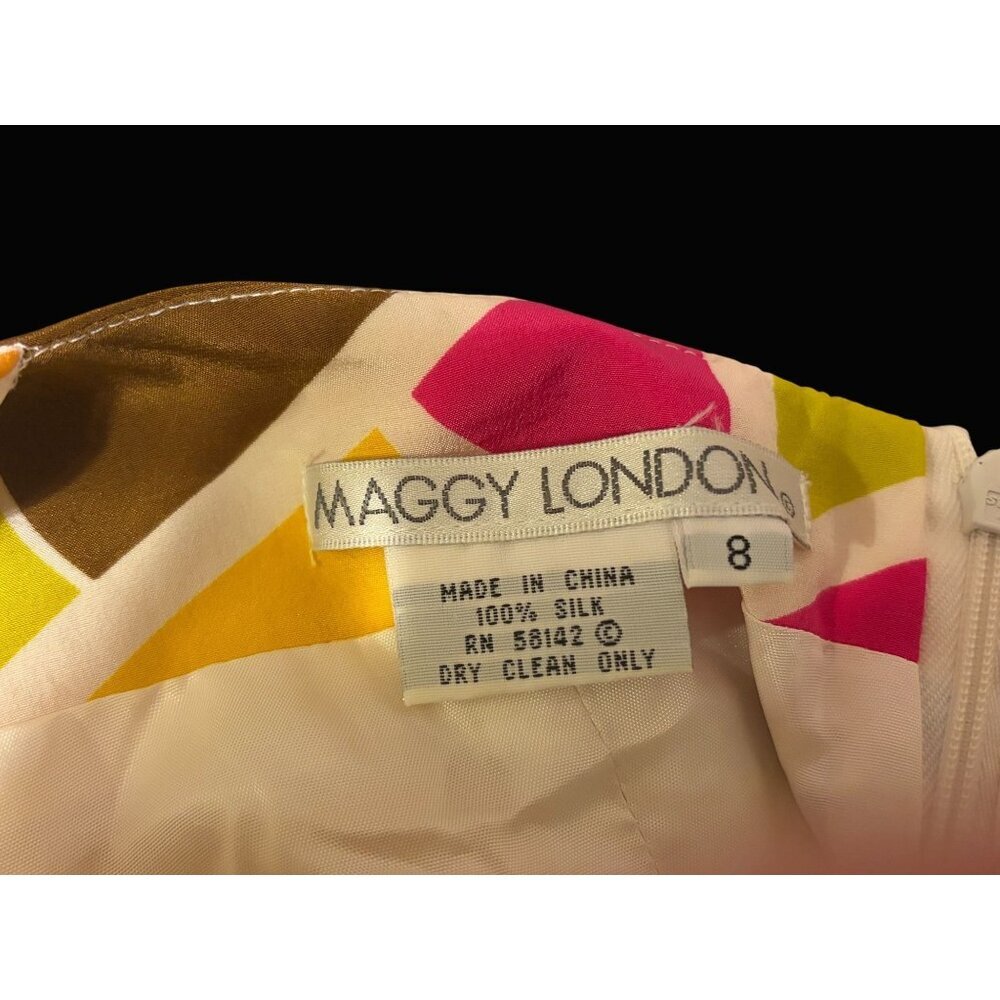 Vintage Maggy London Silk Mini Dress 8 Geometric Color Block 100% Silk Resort - Picture 7 of 8